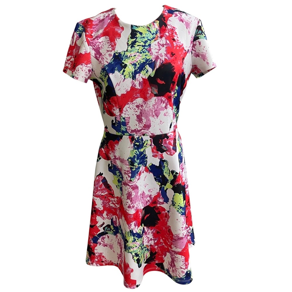 Milly Women Abstract Floral Fit and Flare Scuba Dress Multicolor Size 8 euc